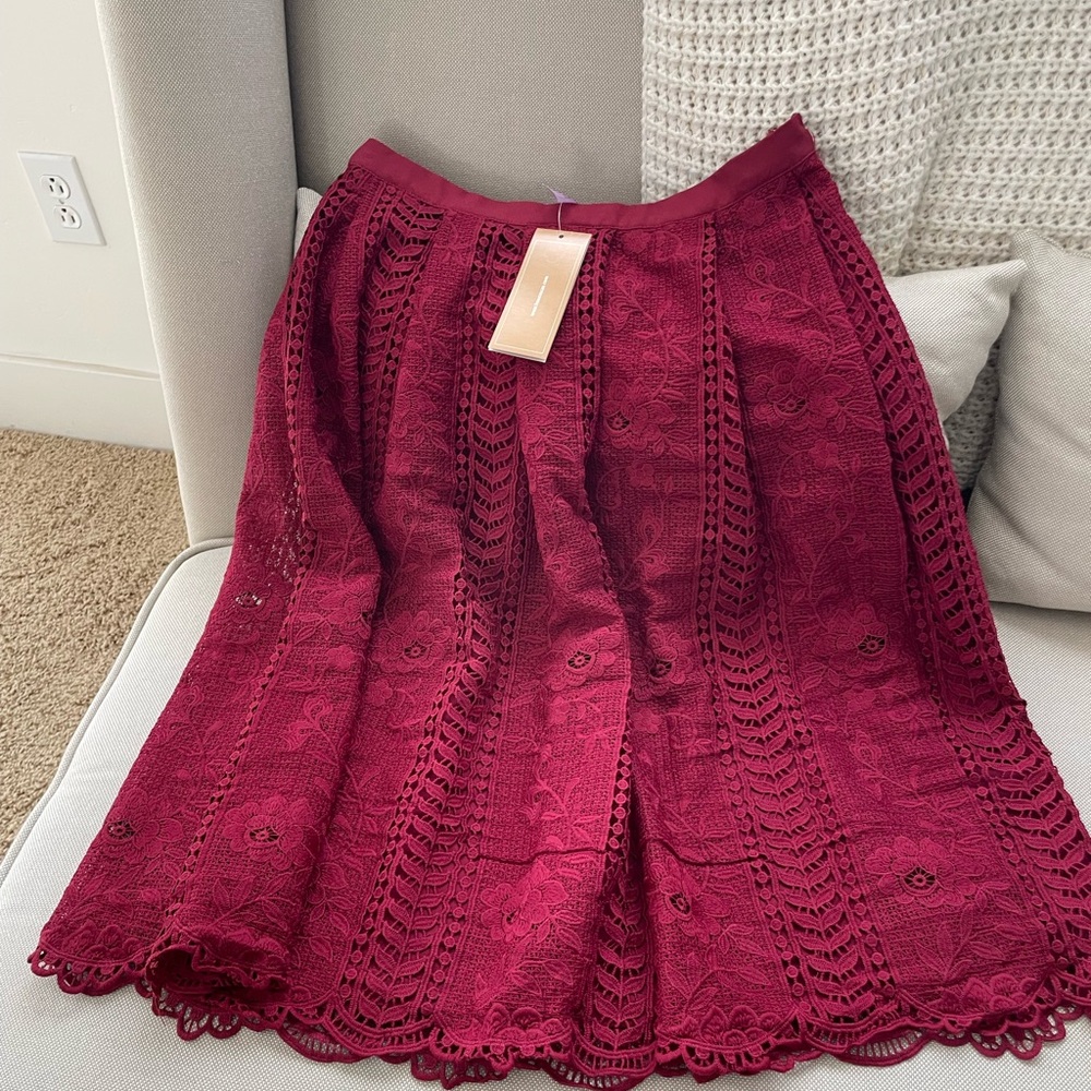 Francesca's Collections Deep Red Lace A-Line Skirt NWT
